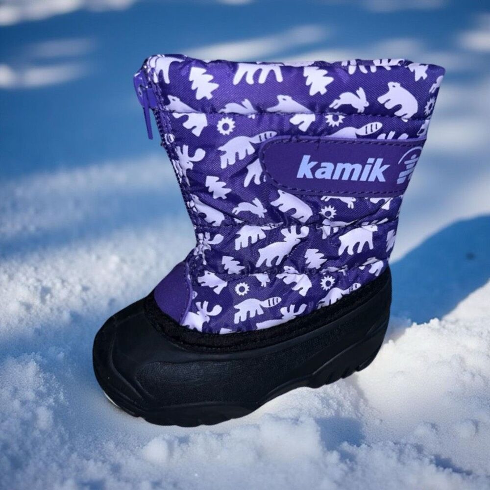 KAMIK Toddler Infant Zip Front Forest Animal Print Purple Boots Size 5 6